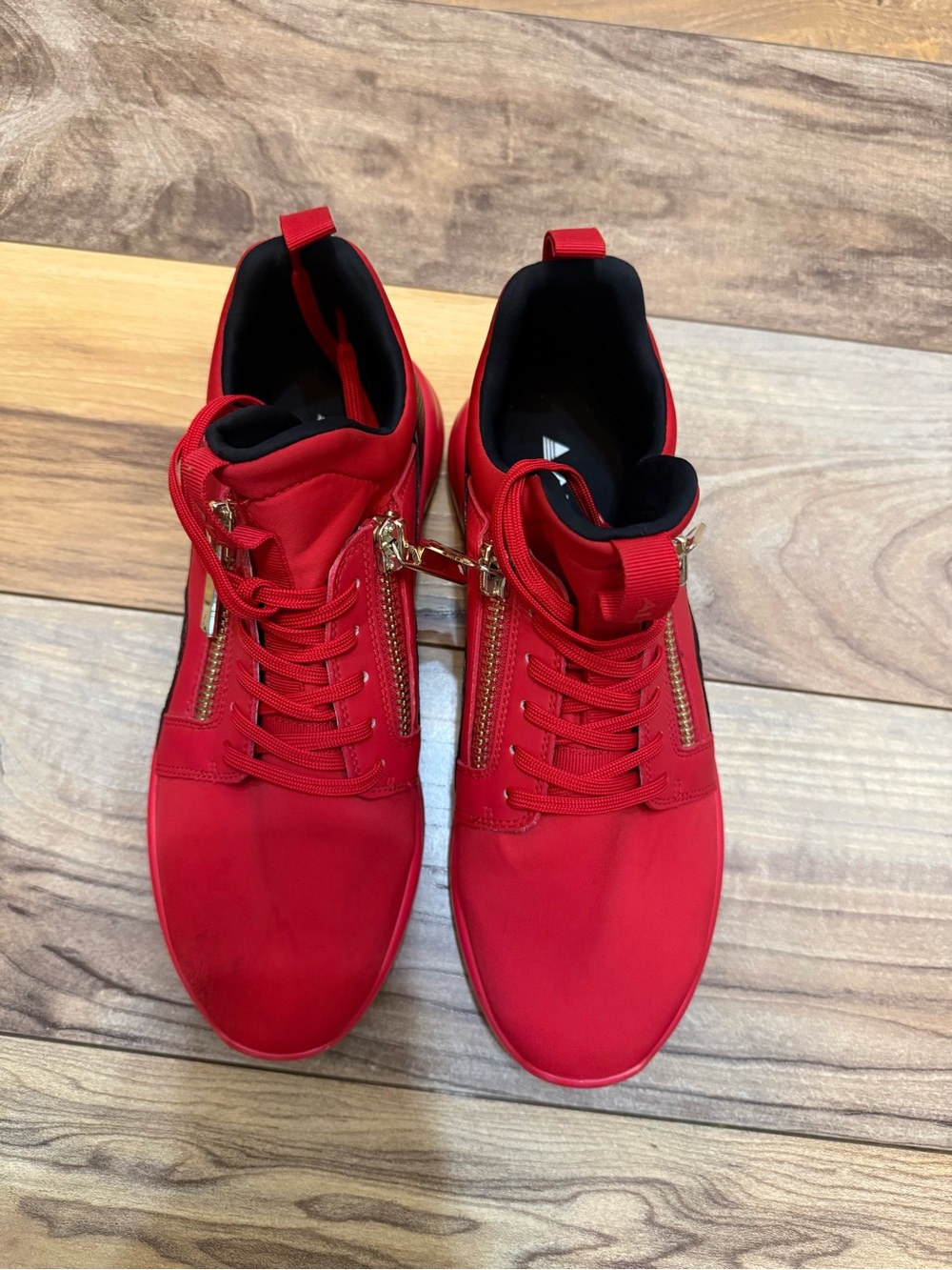 Aldo women’s Red Lace-Up Sneakers with Gold Zipper Accents
